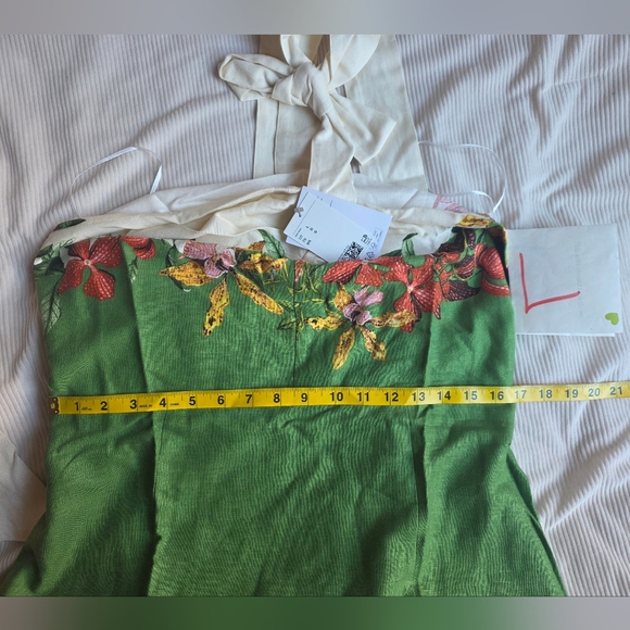 H&M PREMIUM linen-blend halterneck dress floral green/flowers BNWT - Picture 9 of 16